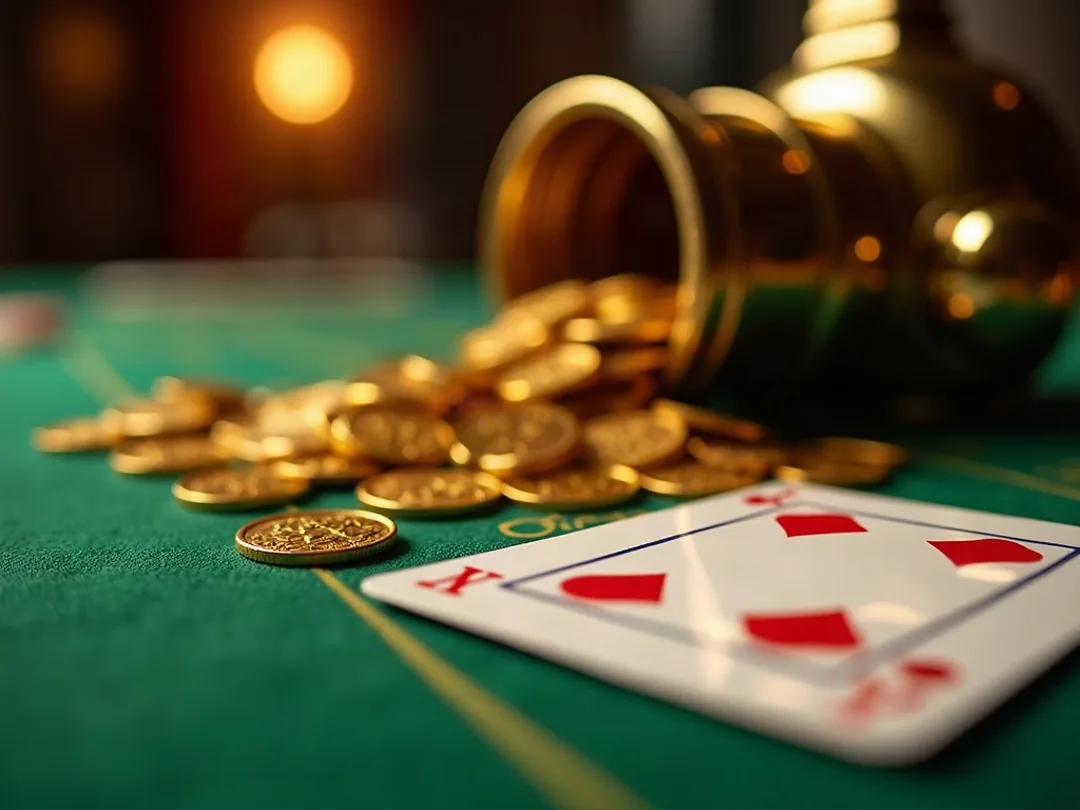 Monete dorate e leva di una slot che raffigurano casino, slots, bonus, jackpot